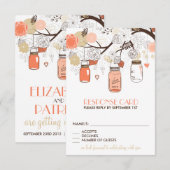 Peach and Gold Mason Jars Spring Flowers RSVP-kaar RSVP Kaartje (Voorkant / Achterkant)