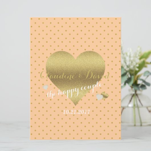Peach and Gold Polka Dot Ceremony Weddenschap Programmakaart (Staand voorkant)