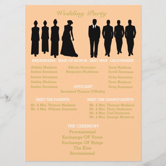 Peach and Gold Polka Dot Ceremony Weddenschap Programmakaart (Achterkant)