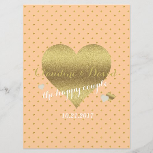 Peach and Gold Polka Dot Ceremony Weddenschap Programmakaart (Voorkant)