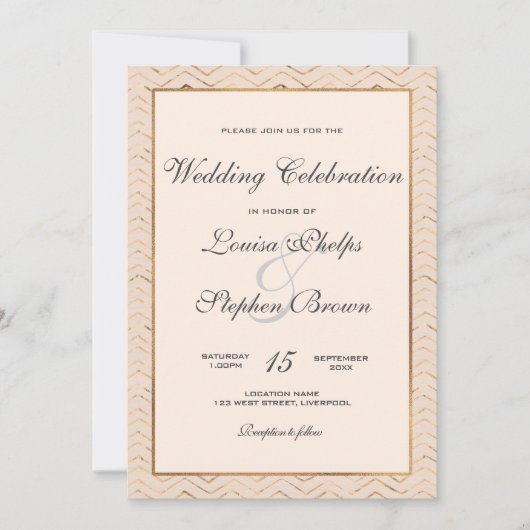 Peach and Gold Wedding Invitation Kaart (Voorkant)