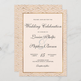 Peach and Gold Wedding Invitation Kaart