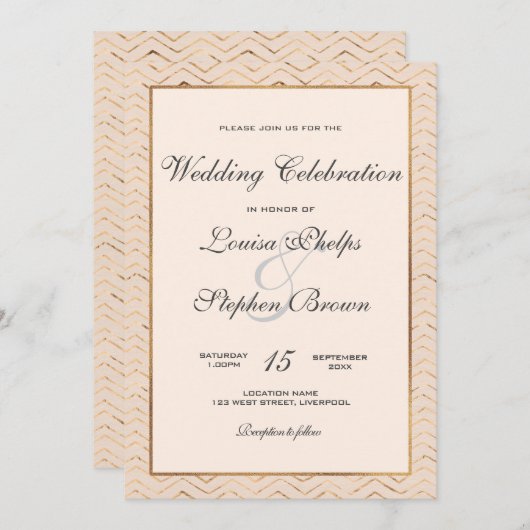 Peach and Gold Wedding Invitation Kaart (Voorkant / Achterkant)