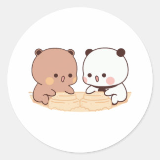 Peach and Goma Mochi Beer Couple Ronde Sticker