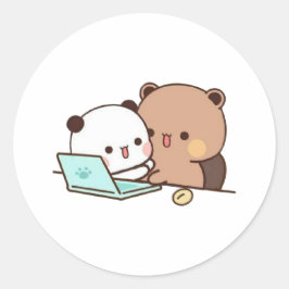 Peach and Goma Mochi Beer Couple Ronde Sticker