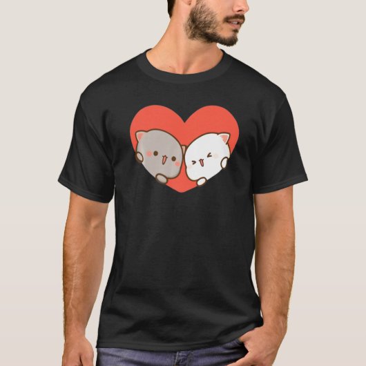 Peach and Goma Mochi Cat Love T-shirt (Voorkant)