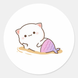Peach and Goma Mochi Cat Ronde Sticker