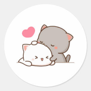 Peach and Goma Mochi Cat Ronde Sticker