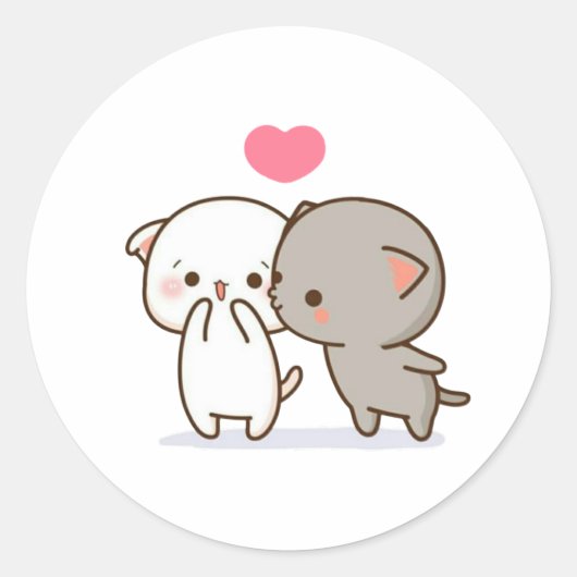 Peach and Goma Mochi Cat Ronde Sticker (Voorkant)