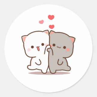 Peach and Goma Mochi Cat Ronde Sticker
