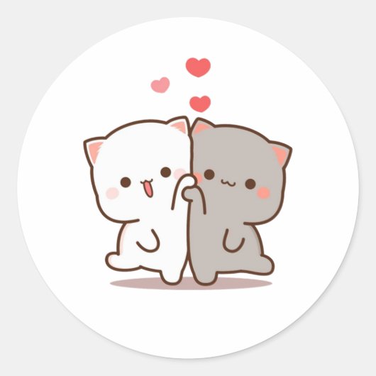 Peach and Goma Mochi Cat Ronde Sticker (Voorkant)