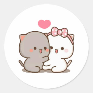 Peach and Goma Mochi Cat Ronde Sticker
