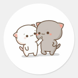 Peach and Goma Mochi Cat Ronde Sticker