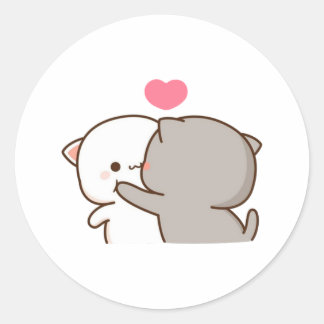 Peach and Goma Mochi Cat Ronde Sticker