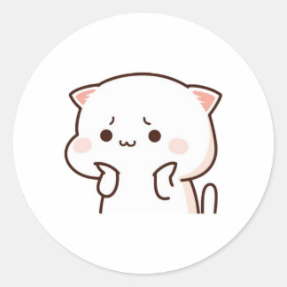 Peach and Goma Mochi Cat Ronde Sticker