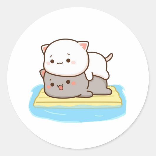 Peach and Goma Mochi Cat Ronde Sticker (Voorkant)