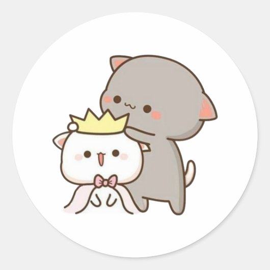 Peach and Goma Mochi Cat Ronde Sticker (Voorkant)