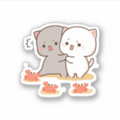 Peach and Goma Mochi Cat Sticker (Voorkant)