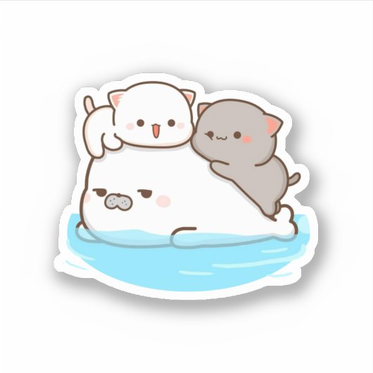 Peach and Goma Mochi Cat Sticker (Voorkant)