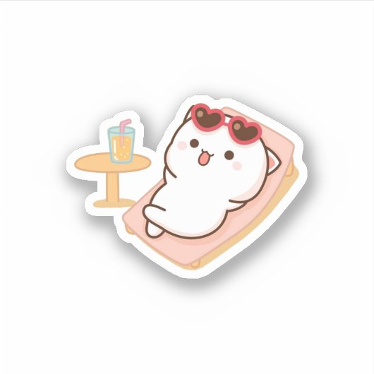 Peach and Goma Mochi Cat Sticker (Voorkant)
