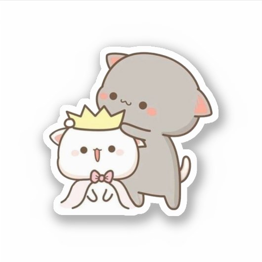 Peach and Goma Mochi Cat Sticker (Voorkant)