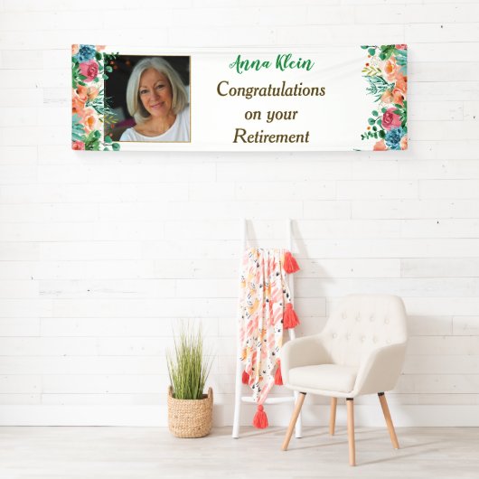 Peach and Green Floral Photo Retirement Banner (Insitu)