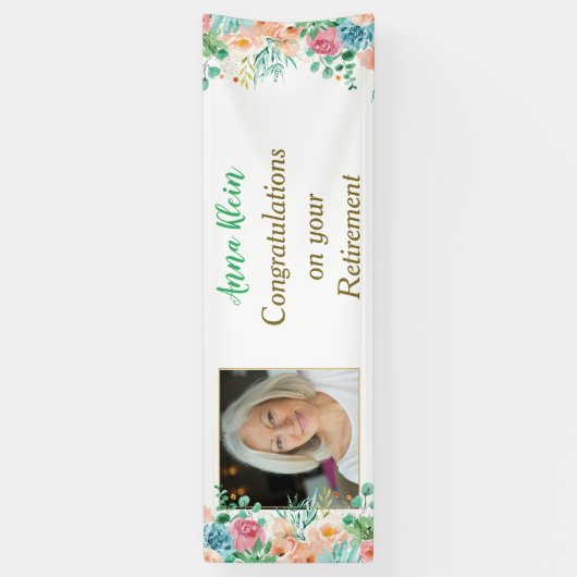 Peach and Green Floral Photo Retirement Banner (Verticaal)