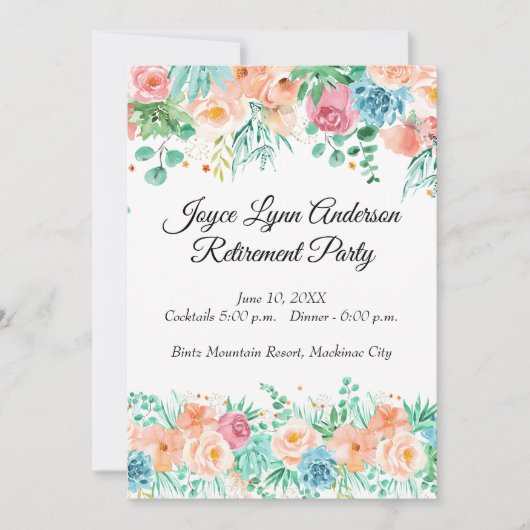 Peach and Green Floral Retirement Programme Kaart (Voorkant)