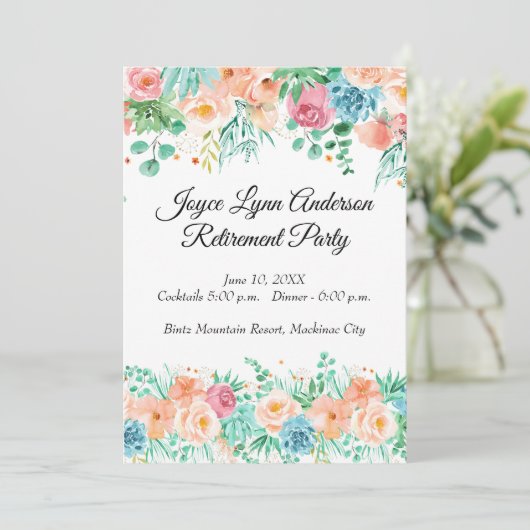 Peach and Green Floral Retirement Programme Kaart (Staand voorkant)