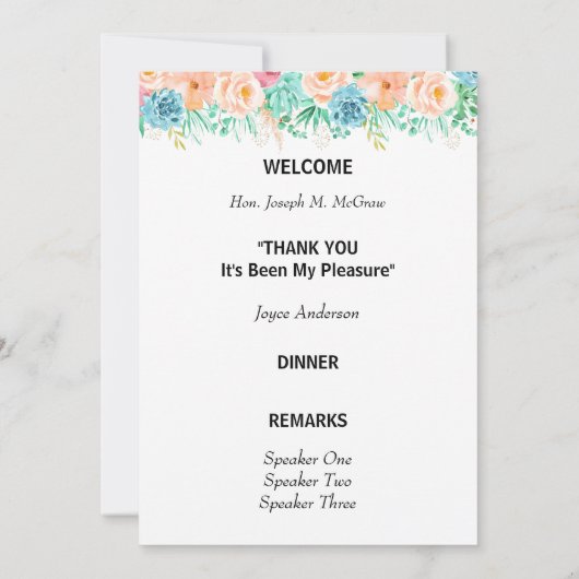 Peach and Green Floral Retirement Programme Kaart (Achterkant)