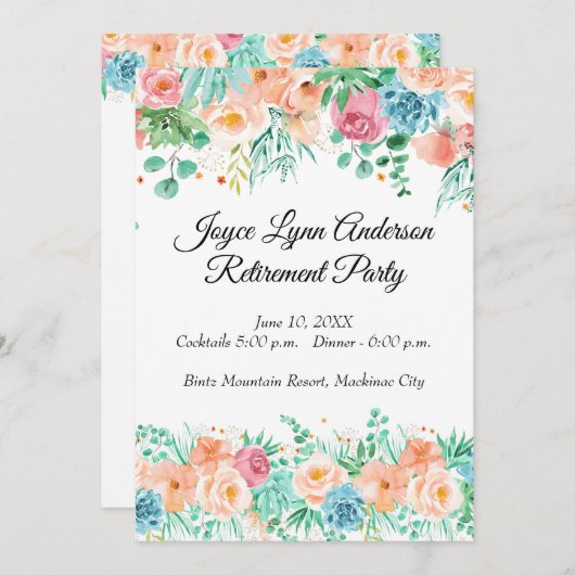 Peach and Green Floral Retirement Programme Kaart (Voorkant / Achterkant)