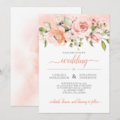 Peach and Green Floral Wedding Invitation Kaart (Voorkant / Achterkant)