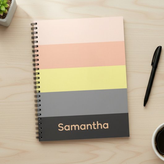 Peach and Grey Custom Color Block Striped Notebook Notitieboek