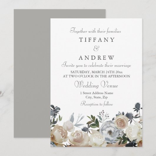 Peach and Grey Elegant Wedding Invitation Kaart (Voorkant / Achterkant)
