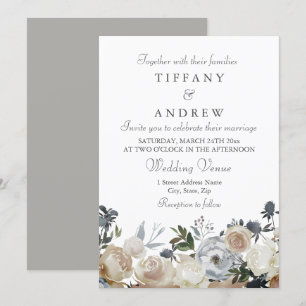 Peach and Grey Elegant Wedding Invitation Kaart