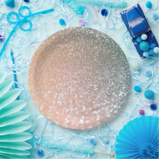 Peach and Grey Sparkle Glamor Glitter Papieren Bordje (Feest)