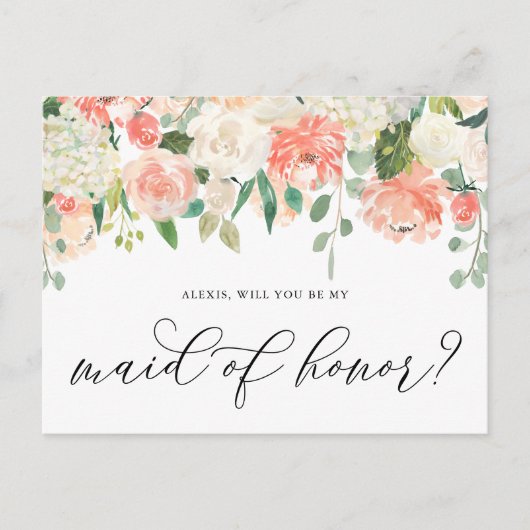 Peach and Ivory Flowers are My Maid of Honor Briefkaart (Voorkant)