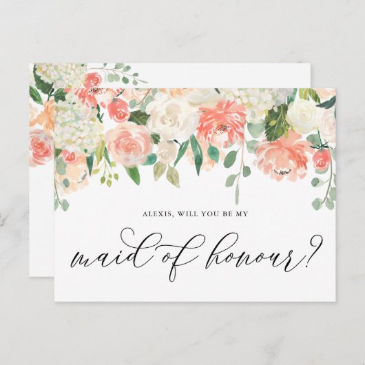 Peach and Ivory Flowers are My Maid of Honor Briefkaart (Voorkant / Achterkant)