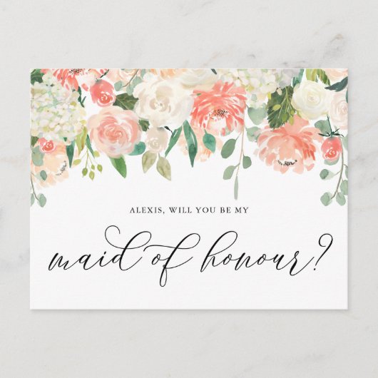 Peach and Ivory Flowers are My Maid of Honor Briefkaart (Voorkant)