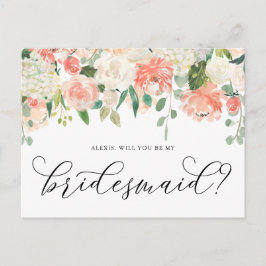 Peach and Ivory Flowers will you be My Bridesmaid Briefkaart