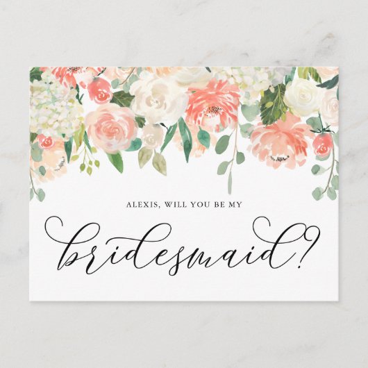Peach and Ivory Flowers will you be My Bridesmaid Briefkaart (Voorkant)
