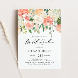 Peach and Ivory Waterverf Flowers Bridal Luncheon Kaart