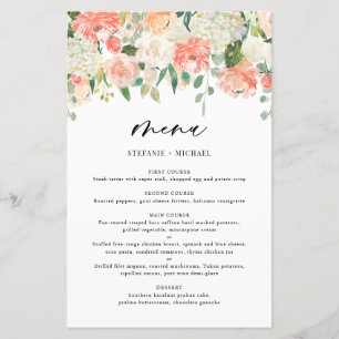 Peach and Ivory Waterverf Flowers Wedding Menu