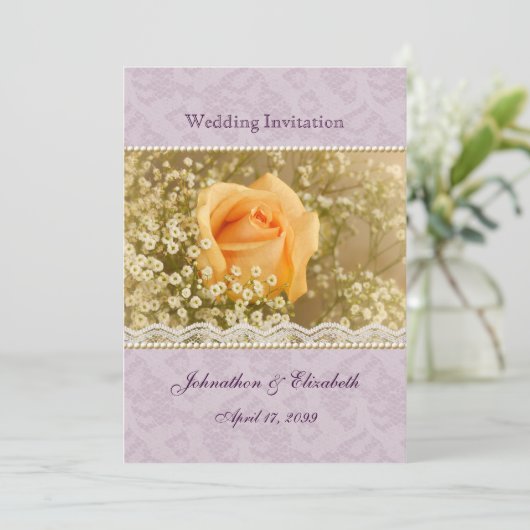 Peach and Lavender Roos Weddenschap Kaart (Staand voorkant)