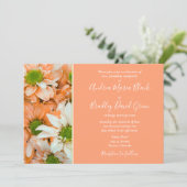 Peach and Lime Green Daisy Wedding Invitation Kaart (Staand voorkant)