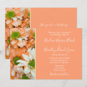 Peach and Lime Green Daisy Wedding Invitation Kaart (Voorkant / Achterkant)