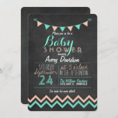 Peach and Mint Bunting Flag Chalkboard Baby shower Kaart (Voorkant / Achterkant)