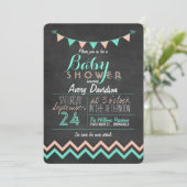 Peach and Mint Bunting Flag Chalkboard Baby shower Kaart (Staand voorkant)