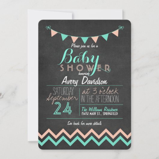 Peach and Mint Bunting Flag Chalkboard Baby shower Kaart (Voorkant)