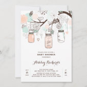 Peach and Mint Mason Jars Baby shower Invitation Kaart (Voorkant)